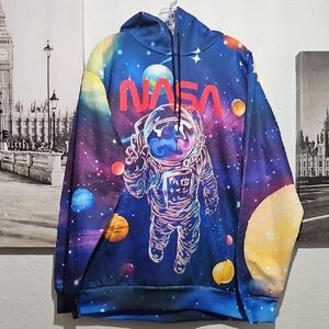 Blue Crewneck Sweater with Astronaut Graphic